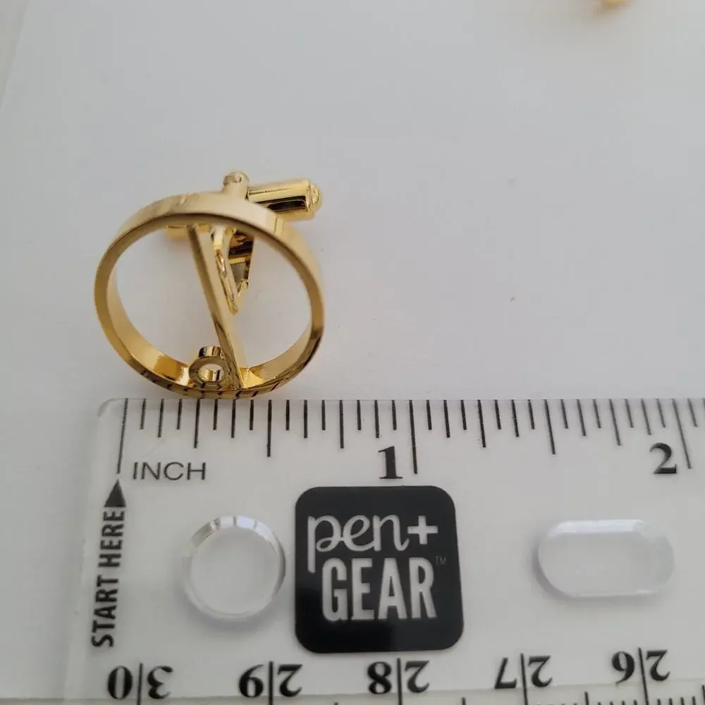 Dunhill Cufflinks Tie Charm Chain Set Gold Tone Logo Round Logo Vintage Box